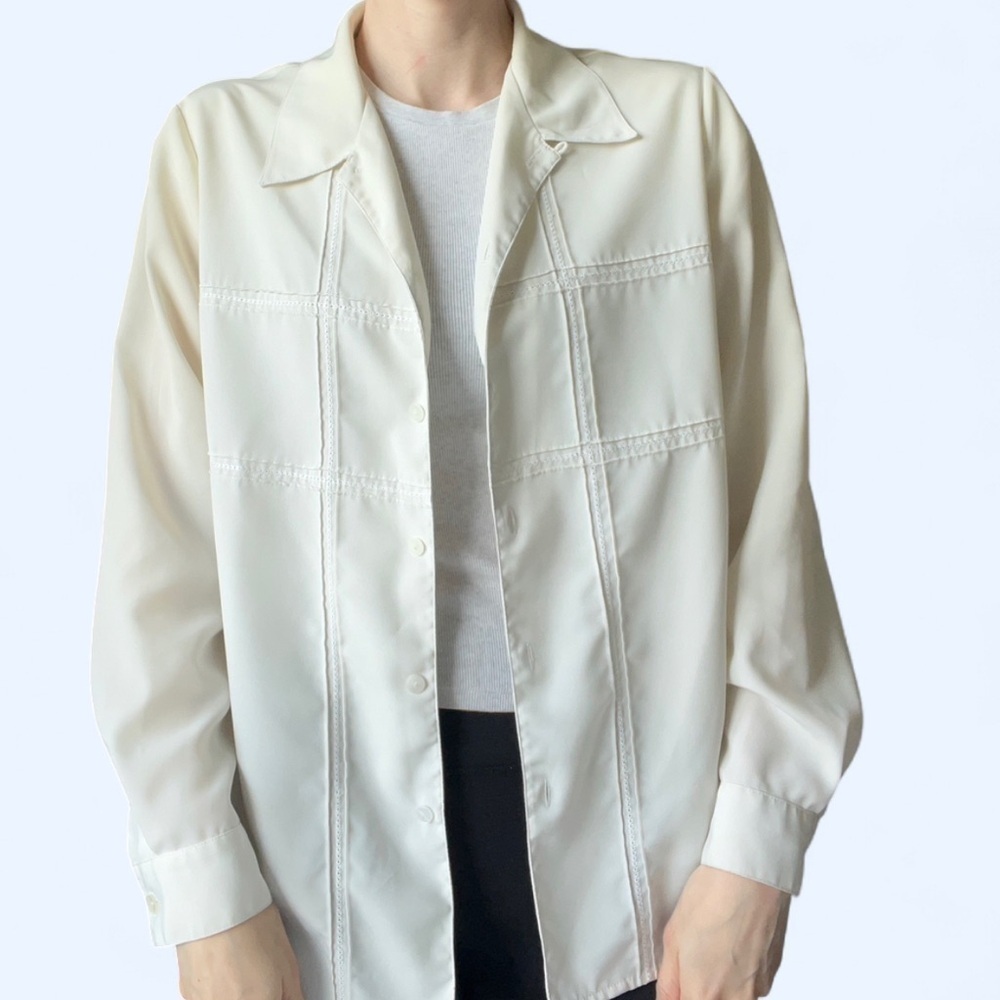 90s Vintage White Alexon Button Up Knit Plaid Design Blouse Cottagecore Boho 12 - Picture 2 of 8